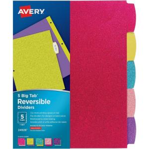 imageAvery Big Tab Reversible Fashion Dividers for 3 Ring Binders 5 Tab Set Retro Pattern 1 Set 24938Assorted