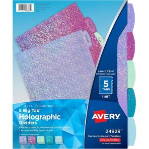 imageAvery Big Tab Reversible Fashion Dividers for 3 Ring Binders 5 Tab Set Retro Pattern 1 Set 24938Holographic Confetti