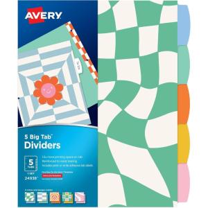 imageAvery Big Tab Reversible Fashion Dividers for 3 Ring Binders 5 Tab Set Retro Pattern 1 Set 24938Retro Pattern
