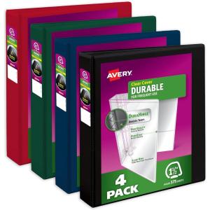 imageAvery Durable View 3 Ring Binders 15 Inch Slant Rings 375Sheet Capacity Assorted Dark Colors 4Pack 05622  for School Office Teachers Classrooms ampamp Home OrganizationAssorted Darks