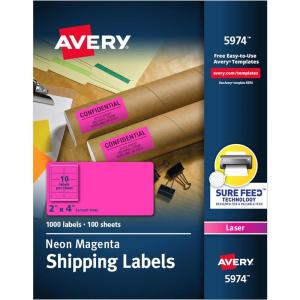 imageAvery Printable Address Labels with Sure Feed 2quot x 4quot Assorted Neon Magenta Green Yellow 150 Blank Mailing Labels 5978Neon Magenta