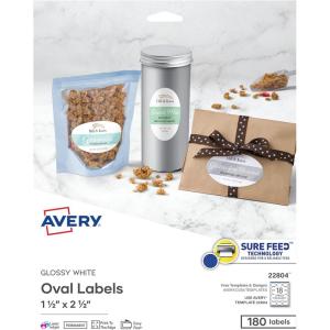 imageAvery Printable Blank Oval Labels 15quot x 25quot Glossy White 180 Customizable Labels 22804Glossy White