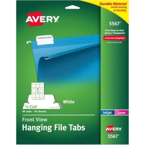 imageAvery Printable Hanging File Folder Tabs 15 Cut White 90 Total 55671 pack