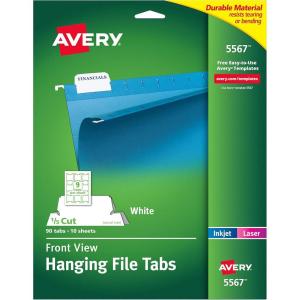 imageAvery Printable Hanging File Folder Tabs 15 Cut White 90 Total 55675 pack