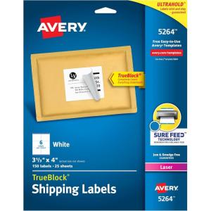 imageAvery Printable Shipping Labels with Sure Feed 313quot x 4quot White 150 Blank Mailing Labels 5264