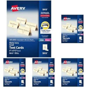 imageAvery Printable Tent Cards with Sure Feed Technology 2quot x 35quot Ivory 160 Blank Place Cards for Laser or Inkjet Printers 5913Ivory
