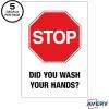 imageAvery Preprinted Wall Decals quotPrevent Germs from Spreadingquot Safety Signs 7quot x 10quot Tear and Water Resistant 5 Removable Wall Signs 83174Stop Wash Your Hands