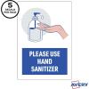 imageAvery Preprinted Wall Decals quotPrevent Germs from Spreadingquot Safety Signs 7quot x 10quot Tear and Water Resistant 5 Removable Wall Signs 83174Use Hand Sanitizer