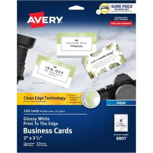 imageAvery Clean Edge Printable Square Cards with Sure Feed Technology Rounded Corners 25quot x 25quot White 180 Blank Cards for Inkjet Printers 35702Glossy White