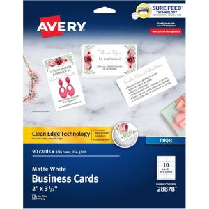 imageAvery Clean Edge Printable Square Cards with Sure Feed Technology Rounded Corners 25quot x 25quot White 180 Blank Cards for Inkjet Printers 35702Matte White