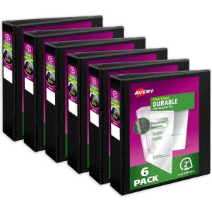 imageAvery Durable View 3 Ring Binders 2 Inch Slant Rings 530Sheet Capacity DuraHinge 28 Inch Wide Spine Customizable Clear Cover and Spine Black Binders 12Pack of 170316 Pack