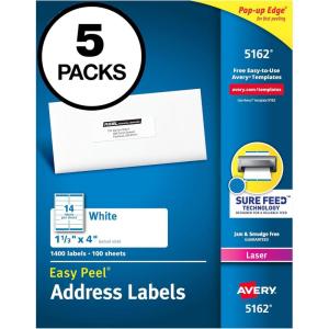 imageAvery Easy Peel Printable Address Labels with Sure Feed 113quot x 4quot White 1400 Blank Mailing Labels for Laser Printers 5162250 labels