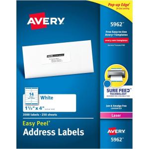 imageAvery Easy Peel Printable Address Labels with Sure Feed 113quot x 4quot White 1400 Blank Mailing Labels for Laser Printers 51623 500 labels