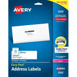 imageAvery Easy Peel Printable Address Labels with Sure Feed 113quot x 4quot White 1400 Blank Mailing Labels for Laser Printers 5162350 labels