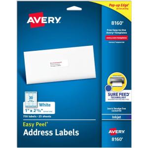 imageAvery Easy Peel Printable Address Labels with Sure Feed 1quot x 258quot Customizable Stickers White 1500 Blank Mailing Labels Great for Mailing Shipping and More 2Pack of 08160750 labels