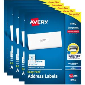 imageAvery Easy Peel Printable Address Labels with Sure Feed 1quot x 258quot Customizable Stickers White 3000 Blank Mailing Labels Great for Mailing Shipping and More 8460250 labels