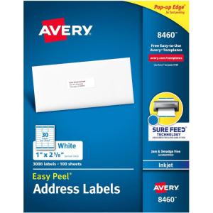 imageAvery Easy Peel Printable Address Labels with Sure Feed 1quot x 258quot Customizable Stickers White 3000 Blank Mailing Labels Great for Mailing Shipping and More 84601 Pack