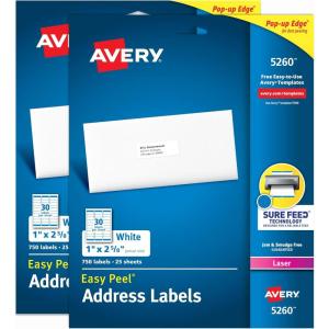 imageAvery Easy Peel Printable Address Labels with Sure Feed 1quot x 258quot Customizable Stickers White 750 Blank Mailing Labels Great for Mailing Shipping and More 52601 500 labels