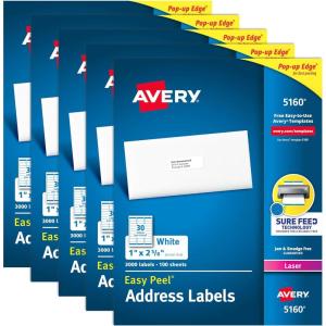 imageAvery Easy Peel Printable Address Labels with Sure Feed 1quot x 258quot Customizable Stickers White 750 Blank Mailing Labels Great for Mailing Shipping and More 526015 000 labels 5 Packs