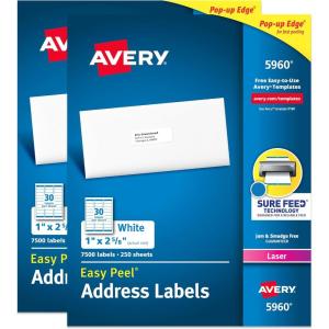 imageAvery Easy Peel Printable Address Labels with Sure Feed 1quot x 258quot Customizable Stickers White 7500 Blank Mailing Labels Great for Mailing Shipping and More 59601 x 2 58 Pack of 2