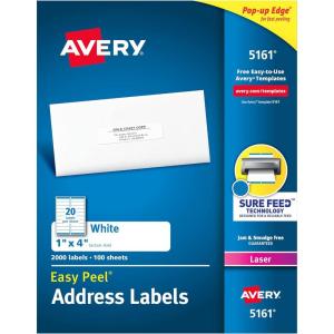 imageAvery Easy Peel Printable Address Labels with Sure Feed 1quot x 4quot White 2000 Blank Mailing Labels for Laser Printers 51611 in X 4 in