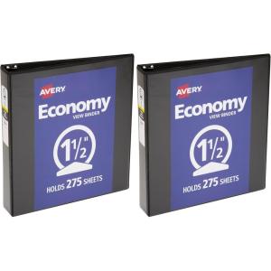 imageAvery Economy View 3 Ring Binder 15quot Round Rings 1 Black Binder 057711 Count Pack of 2