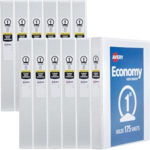 imageAvery Economy View 3 Ring Binders 1quot Round Rings 12 White Binders 057111