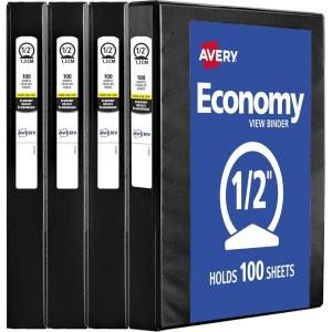 imageAvery Economy View 3 Ring Binders Homeschool Supplies Home Organization 1quot Round Rings 4 Black Binders 0571005