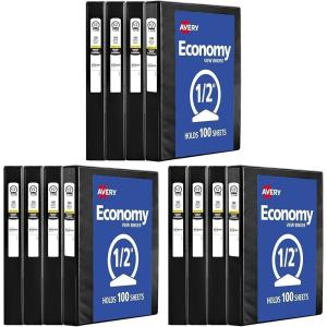 imageAvery Economy View 3 Ring Binders Homeschool Supplies Home Organization 1quot Round Rings 4 Black Binders 0571005 Pack of 3