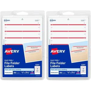 imageAvery File Folder Labels on 4quot x 6quot Sheets Easy Peel WhiteRed Print ampamp Handwrite 23quot x 3716quot 252 Labels 5201252 Count Pack of 2