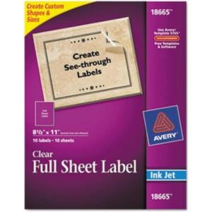 imageAvery Full Sheet Printable Shipping Labels 85quot x 11quot Matte Clear 10 Blank Mailing Labels 1866510 labels