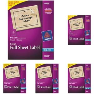 imageAvery Full Sheet Printable Shipping Labels 85quot x 11quot Matte Clear 10 Blank Mailing Labels 1866510 labels Pack of 5