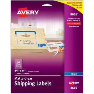 imageAvery Full Sheet Printable Shipping Labels 85quot x 11quot Matte Clear Inkjet Create Custom Labels Using Scissors or Electronic Cutting Machines 25 Total 86651 Pack
