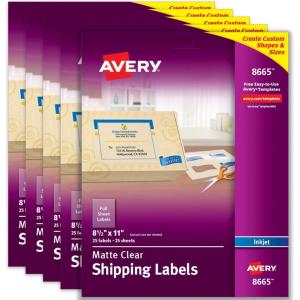 imageAvery Full Sheet Printable Shipping Labels 85quot x 11quot Matte Clear Inkjet Create Custom Labels Using Scissors or Electronic Cutting Machines 25 Total 8665250 labels
