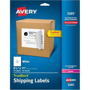 imageAvery FullSheet Printable Shipping Labels 85quot x 11quot Customizable Stickers White 100 Blank Mailing Labels Great for Mailing Shipping Organizing and More 5165One Size