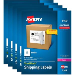 imageAvery FullSheet Printable Shipping Labels 85quot x 11quot Customizable Stickers White 100 Blank Mailing Labels Great for Mailing Shipping Organizing and More 5165Pack of 5