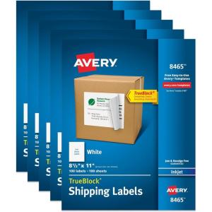 imageAvery FullSheet Printable Shipping Labels 85quot x 11quot Customizable Stickers White 100 Blank Mailing Labels Great for Mailing Shipping Organizing and More 8465250 labels