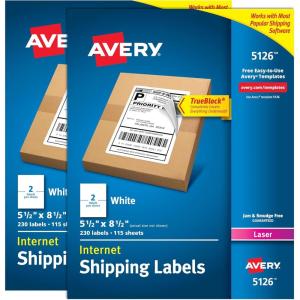 imageAvery HalfSheet Printable Shipping Labels 55quot x 85quot Customizable Stickers White 1000 Blank Mailing Labels Total Great for Mailing Shipping Organizing and More 5Pack of 5126Pack of 2