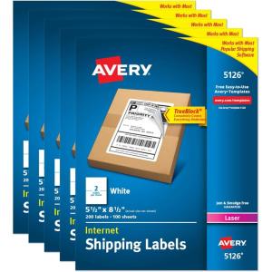 imageAvery HalfSheet Printable Shipping Labels 55quot x 85quot Customizable Stickers White 1000 Blank Mailing Labels Total Great for Mailing Shipping Organizing and More 5Pack of 5126One Size Pack of 5