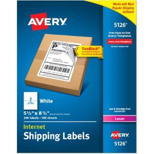 imageAvery HalfSheet Printable Shipping Labels 55quot x 85quot Customizable Stickers White 1000 Blank Mailing Labels Total Great for Mailing Shipping Organizing and More 5Pack of 5126512 in X 812 in
