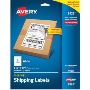 imageAvery HalfSheet Printable Shipping Labels 55quot x 85quot Customizable Stickers White 50 per Pack 100 Blank Mailing Labels Total Great for Mailing Shipping Organizing and More 2Pack of 8126512 in X 812 in
