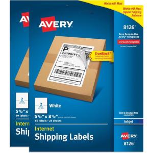 imageAvery HalfSheet Printable Shipping Labels 55quot x 85quot Customizable Stickers White 50 per Pack 100 Blank Mailing Labels Total Great for Mailing Shipping Organizing and More 2Pack of 812655 x 85