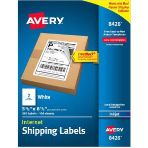 imageAvery HalfSheet Printable Shipping Labels 55quot x 85quot Customizable Stickers White 50 per Pack 100 Blank Mailing Labels Total Great for Mailing Shipping Organizing and More 2Pack of 8126One Size