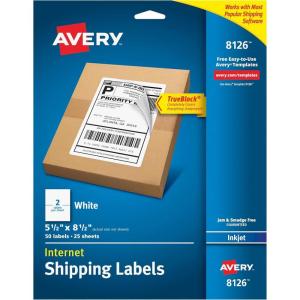 imageAvery HalfSheet Printable Shipping Labels 55quot x 85quot Customizable Stickers White 50 per Pack 100 Blank Mailing Labels Total Great for Mailing Shipping Organizing and More 2Pack of 812655 x 85 inch