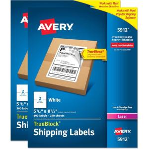 imageAvery HalfSheet Printable Shipping Labels 55quot x 85quot Customizable Stickers White 500 Blank Mailing Labels Great for Mailing Shipping Organizing and More 5912250 labels