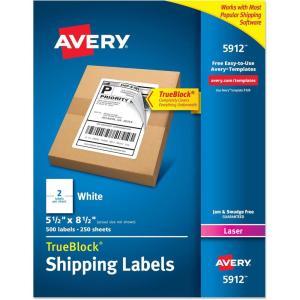 imageAvery HalfSheet Printable Shipping Labels 55quot x 85quot Customizable Stickers White 500 Blank Mailing Labels Great for Mailing Shipping Organizing and More 59121 Pack