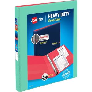 imageAvery HeavyDuty Dual Color 3 Ring Binder 12 Inch Slant Rings WhiteBlack View Binder 17880MintCoral