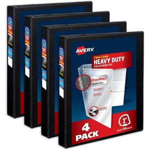 imageAvery HeavyDuty View 3 Ring Binders 1 Inch One Touch Slant Rings DuraHinge 14 Inch Wide Spine Customizable Clear Cover and Spine Black Binders 4Pack of 79868