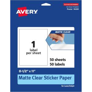imageAvery Matte Clear Rectangle Sticker Sheets 85quot x 11quot 25 Matte Clear Labels LaserInkjet Printable Labels50 labels