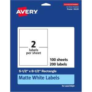 imageAvery Matte White Rectangle Labels 55quot x 85quot 50 White Labels Permanent Adhesive LaserInkjet Printable200 labels